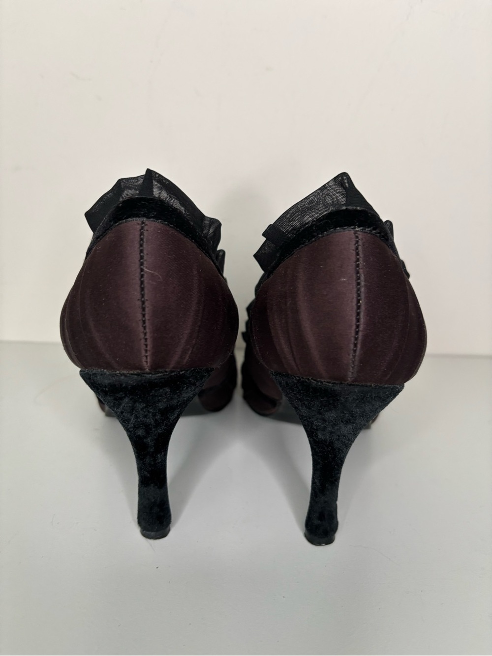 Women's Delicious Dark Plum Satin Pumps with Velvet Trim 8 - Picture 6 of 9